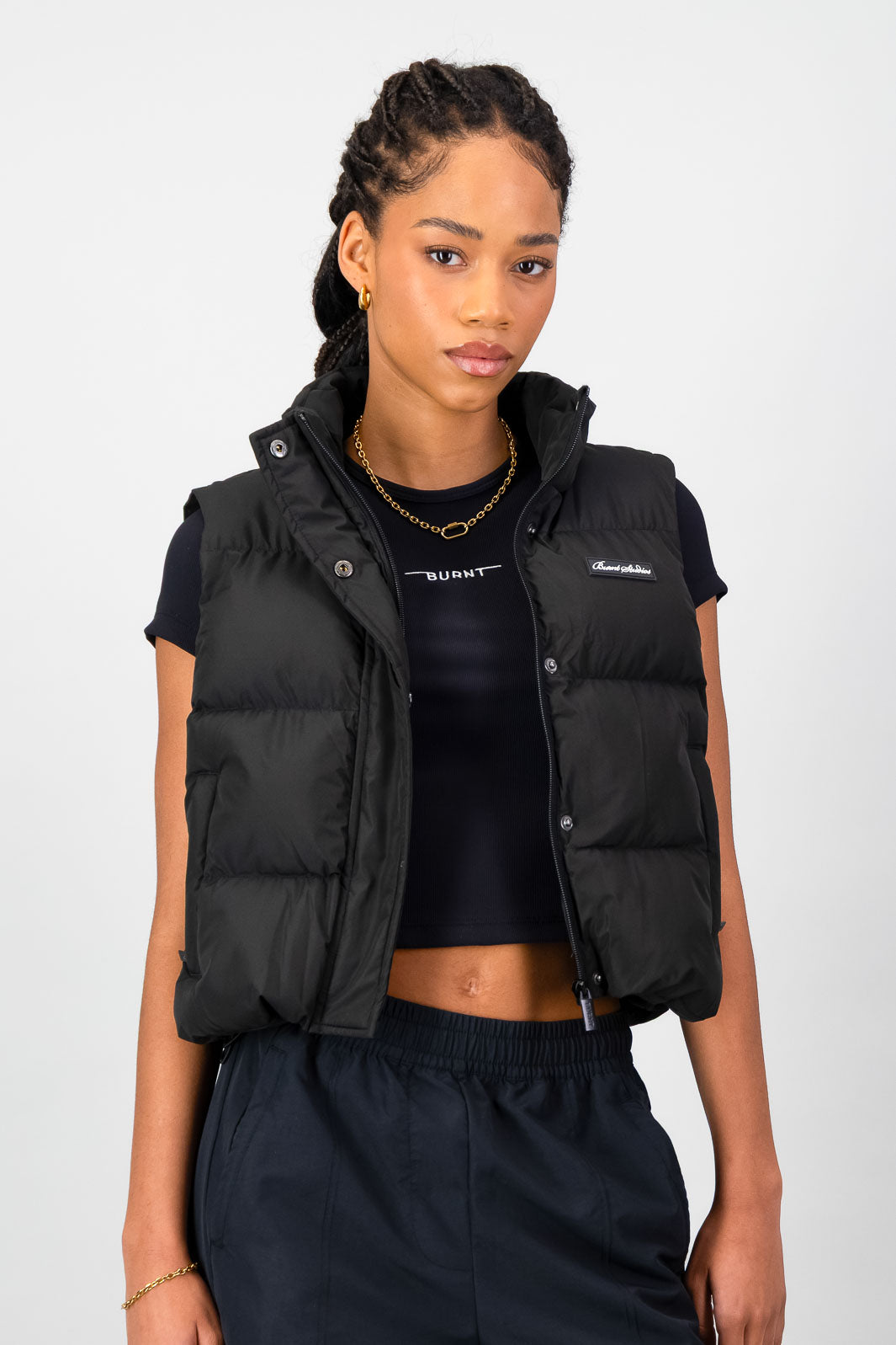 Black Womens Puffa Gilet Amelia Black Puffer Gilet Half Halt